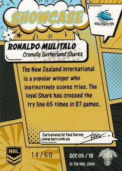 2024 NRL Traders Titanium - Showcase Caricatures Gold #SCC05 Ronaldo Mulitalo Back